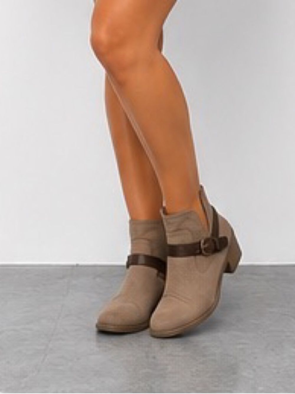 Wonderly Taupe Ankle Booties with Brown Buckle Strap